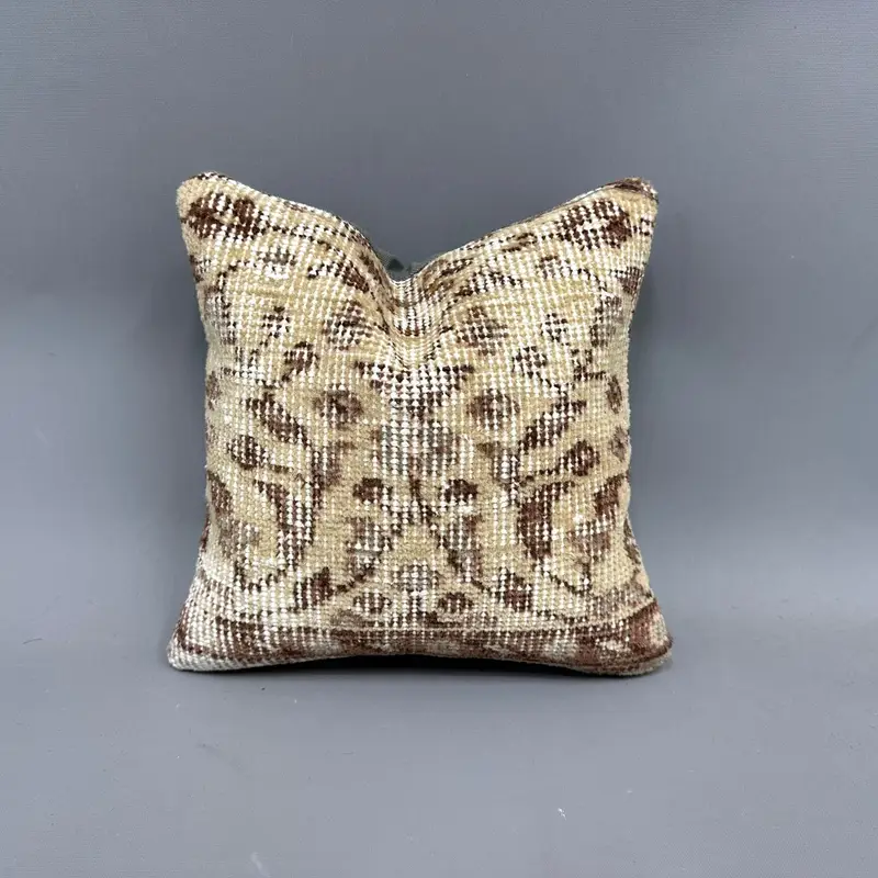 Kilim Cushion Sham, Pattern Throw Pillow, Kilim Pillow Cover, 12x12 Beige Cushion, Boho Pillow, Pillow Case, Knitted Pillow Cover - 1