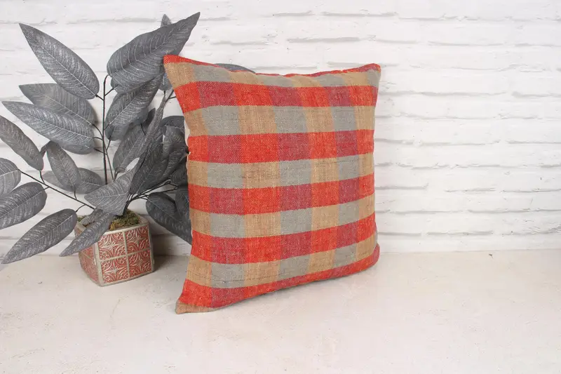 18x18 Red Cushion Cover, Cushion, Bolster Throw Cushion, Kilim Rug Pillow Sham, Bench Pillow, Home Decor Pillow, Vintage Pillow, Gift Pillow - 3