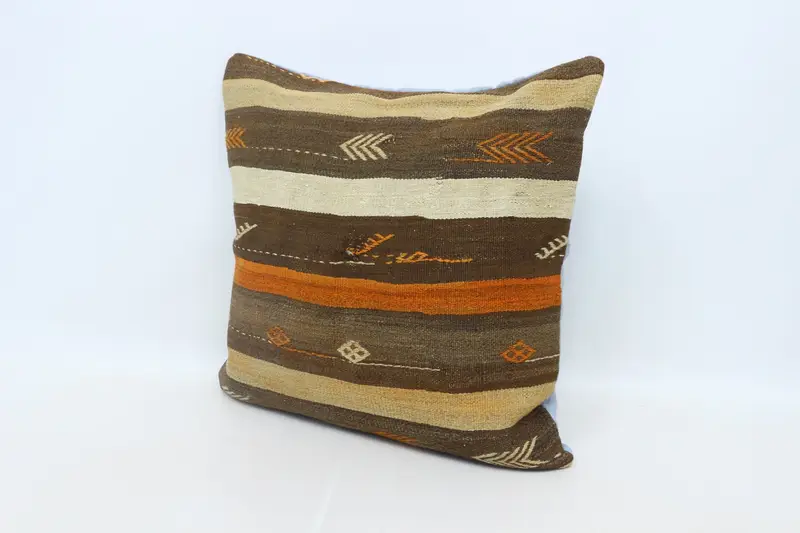 Handwoven Pillow Sham, Antique Pillows, Cushion, Pillow for Sofa, Kilim Pillow Cover, Ottoman Cushion, 28x28 Brown Pillow Cover - 4