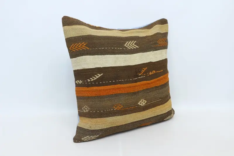 Handwoven Pillow Sham, Antique Pillows, Cushion, Pillow for Sofa, Kilim Pillow Cover, Ottoman Cushion, 28x28 Brown Pillow Cover - 3