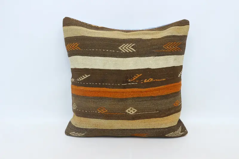 Handwoven Pillow Sham, Antique Pillows, Cushion, Pillow for Sofa, Kilim Pillow Cover, Ottoman Cushion, 28x28 Brown Pillow Cover - 1