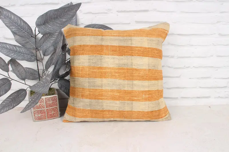 Vintage Pillow, Vintage Kilim Throw Pillow, Indoor Pillow Cover, Anatolian Pillow, 18x18 Orange Cushion, Cushion, Interior Designer Pillow - 1