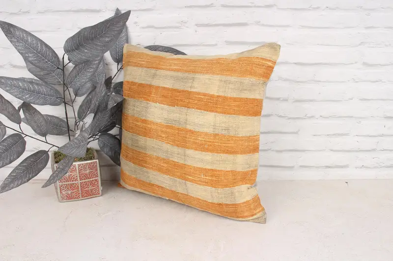Vintage Pillow, Vintage Kilim Throw Pillow, Indoor Pillow Cover, Anatolian Pillow, 18x18 Orange Cushion, Cushion, Interior Designer Pillow - 4
