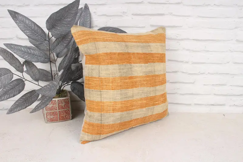 Vintage Pillow, Vintage Kilim Throw Pillow, Indoor Pillow Cover, Anatolian Pillow, 18x18 Orange Cushion, Cushion, Interior Designer Pillow - 3
