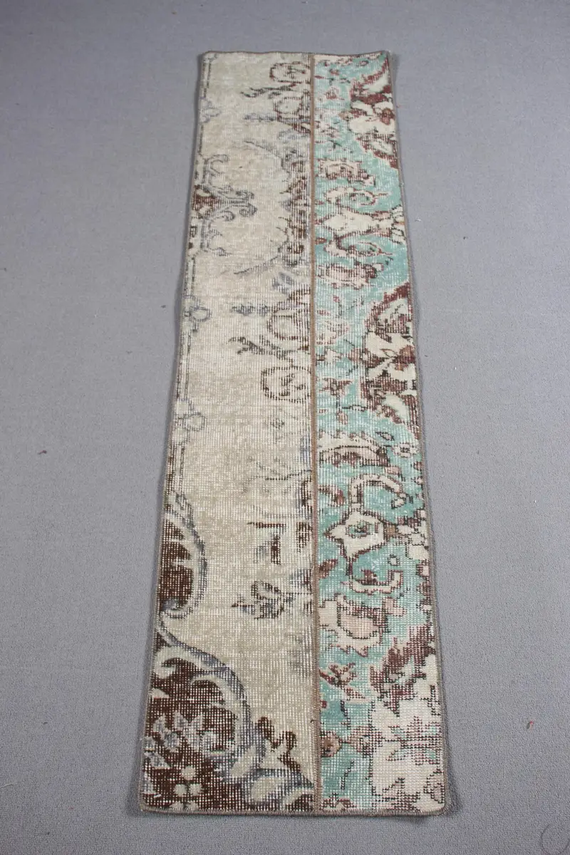 Türk Yolluk Halısı 1.4x5.3 ft (43x161 cm), Oushak Kahverengi Bordürlü Vintage Halı - 1