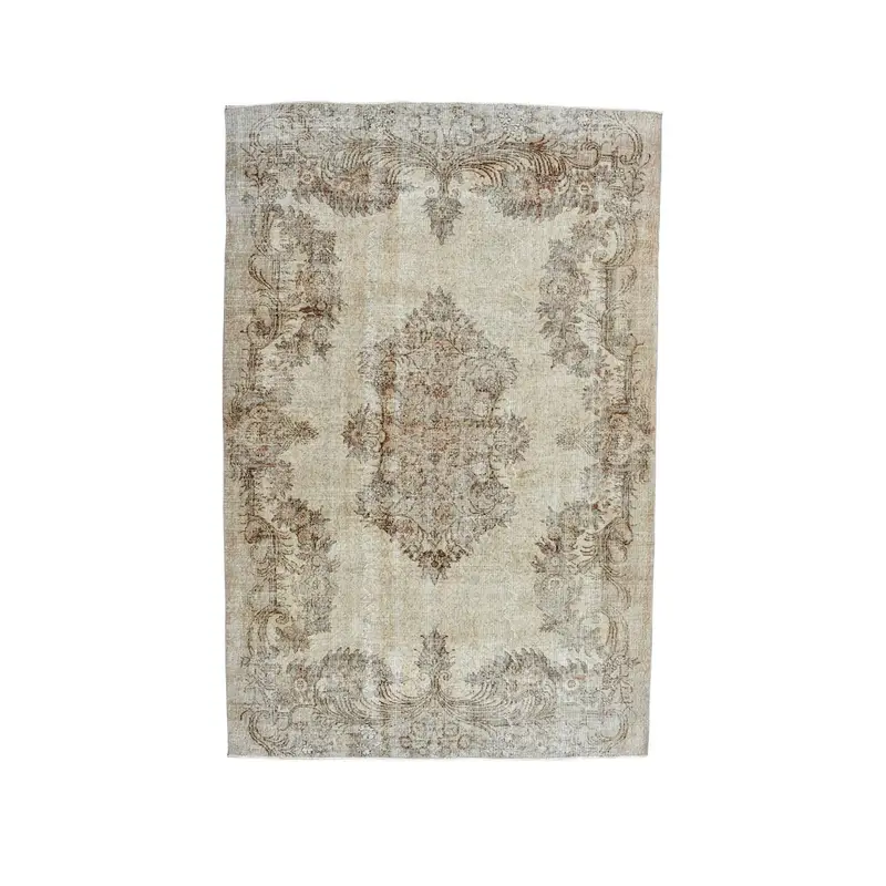 Turkish Vintage Rug, 6.8x10.5 ft Oushak Rug, Brown Gray Polka dot Rug - 1