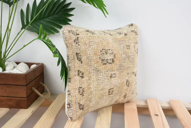 12x12 Beige Cushion Cover, Pillow, Throw Kilim Pillow, Anatolian Pillow Sham, Pillow for Sofa, Turkish Corner Cushion Case, Interior Designer Pillow - 4