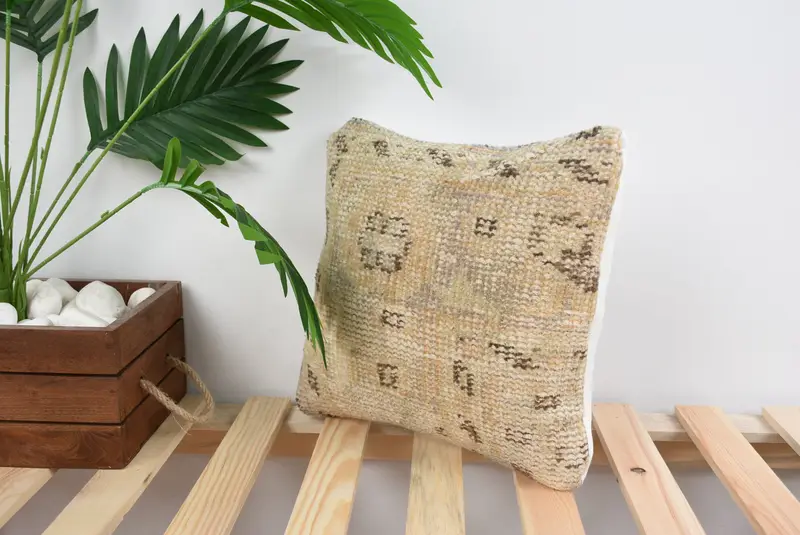 12x12 Beige Cushion Cover, Pillow, Throw Kilim Pillow, Anatolian Pillow Sham, Pillow for Sofa, Turkish Corner Cushion Case, Interior Designer Pillow - 5