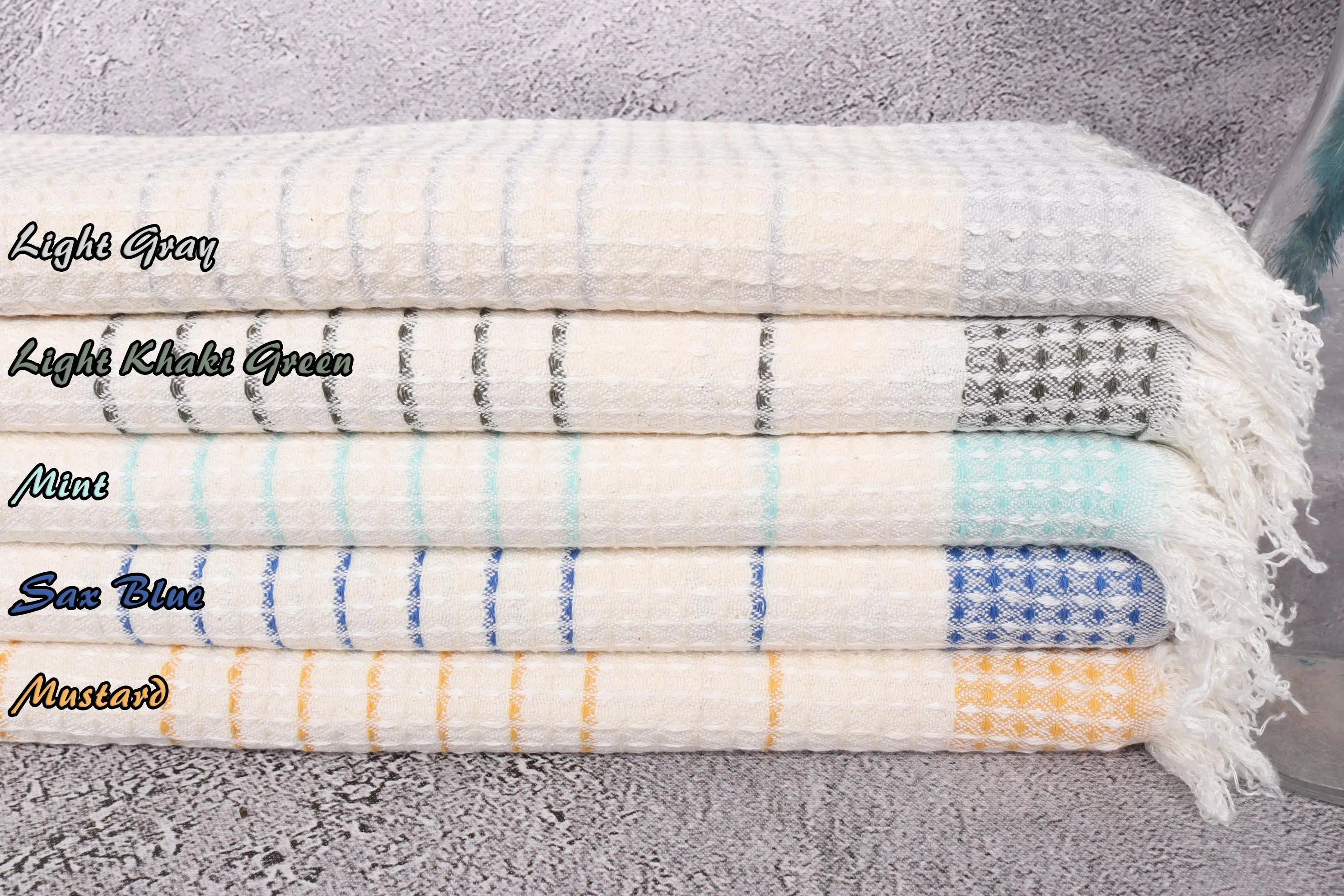 Handmade Waffle Tea Towel Cotton, Beige, 20x40 Inches - 1