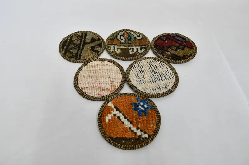 Bohemian Orange & Beige Round Coaster, Stylish Bohemian Coaster