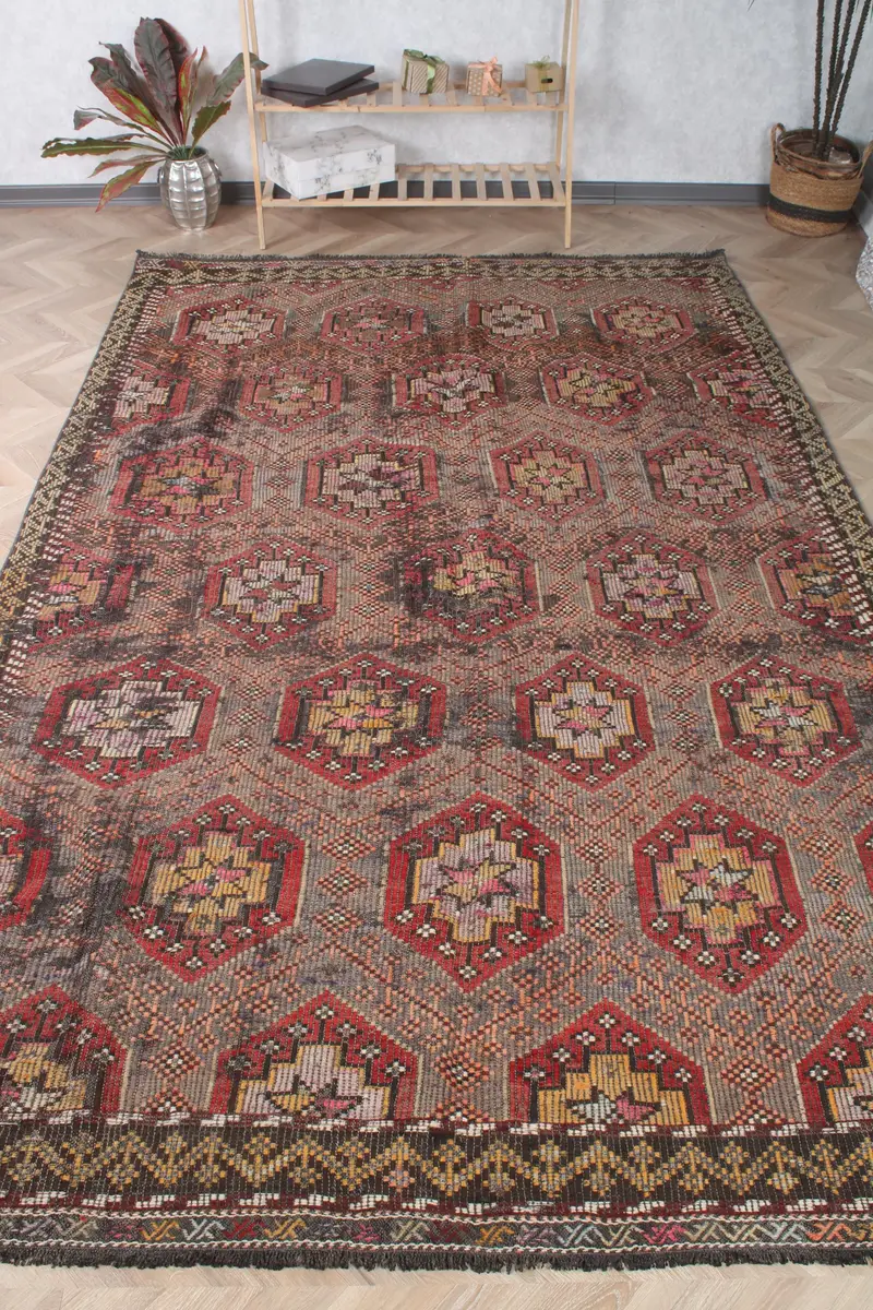 Türkischer Vintage-Teppich, großer 200 x 322 cm großer Teppich, roter Paisley-Wollteppich - 1