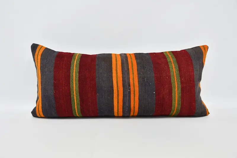 Pillow Case, Turkish Kilim Pillow, 16x36 Red Pillow Cover, Pillow for Sofa, Throw Kilim Pillow, Nautical Throw Pillow Case - 1