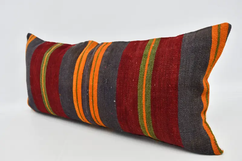 Pillow Case, Turkish Kilim Pillow, 16x36 Red Pillow Cover, Pillow for Sofa, Throw Kilim Pillow, Nautical Throw Pillow Case - 4