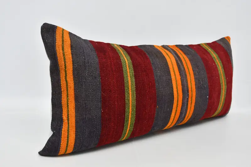 Pillow Case, Turkish Kilim Pillow, 16x36 Red Pillow Cover, Pillow for Sofa, Throw Kilim Pillow, Nautical Throw Pillow Case - 3