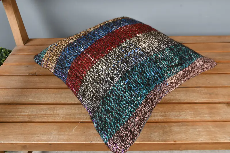 Pillow Case, Authentic Cushion Case, 16x16 Blue Pillow Case, Turkish Pillow, Turkish Kilim Pillow, Ethnical Kilim Rug Pillow - 2