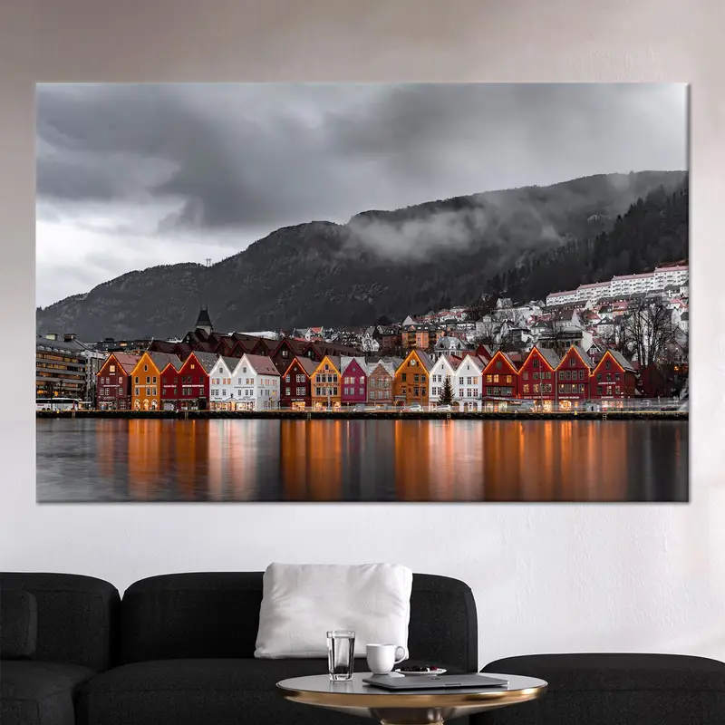 Elegant Norway Mountain Farmhouse Coastal Canvas Print