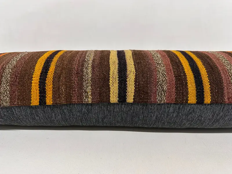 Cushion Case, Throw Kilim Pillow, Armchair Pillow Case, 12x36 Brown Cushion Case, Vintage Kilim Pillow, Interior Designer Pillow - 5
