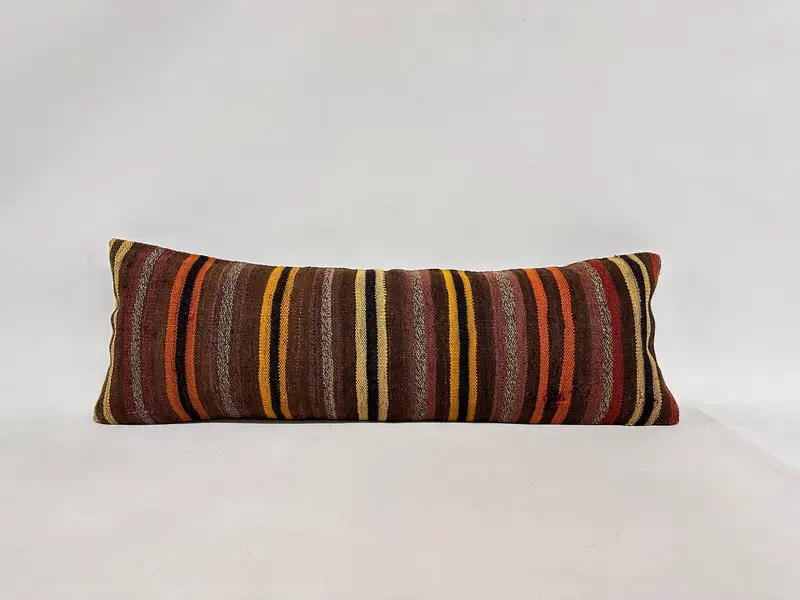 Cushion Case, Throw Kilim Pillow, Armchair Pillow Case, 12x36 Brown Cushion Case, Vintage Kilim Pillow, Interior Designer Pillow - 1