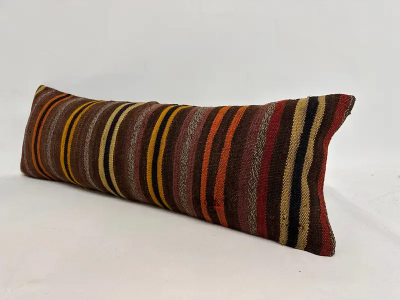 Cushion Case, Throw Kilim Pillow, Armchair Pillow Case, 12x36 Brown Cushion Case, Vintage Kilim Pillow, Interior Designer Pillow - 3