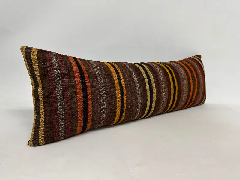 Cushion Case, Throw Kilim Pillow, Armchair Pillow Case, 12x36 Brown Cushion Case, Vintage Kilim Pillow, Interior Designer Pillow - 2
