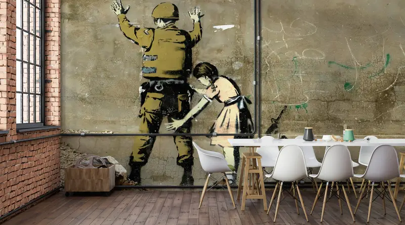 Banksy Political Wall Paper,Paper Wall Art ,Modern Wall Paper,Wall Paper Peel and Stick,Banksy Girl Wall Paper,Painting Wall Print, - 1