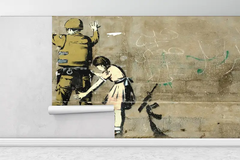 Banksy Political Wall Paper,Paper Wall Art ,Modern Wall Paper,Wall Paper Peel and Stick,Banksy Girl Wall Paper,Painting Wall Print, - 2