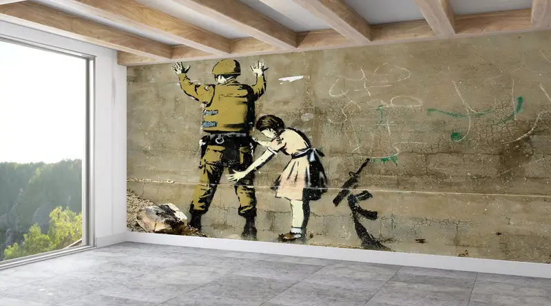 Banksy Political Wall Paper,Paper Wall Art ,Modern Wall Paper,Wall Paper Peel and Stick,Banksy Girl Wall Paper,Painting Wall Print, - 3
