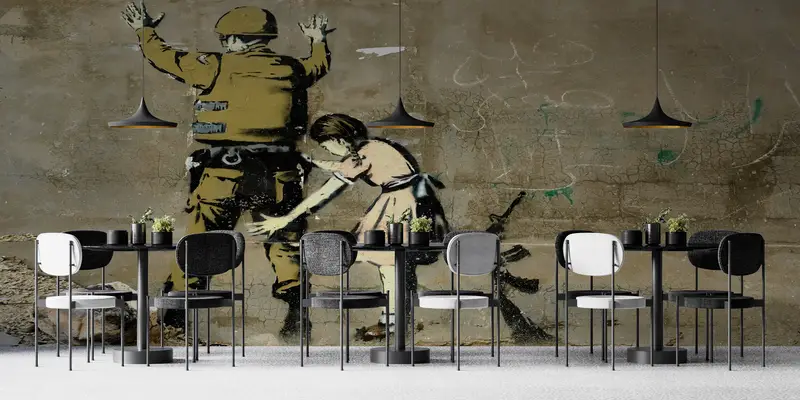 Banksy Political Wall Paper,Paper Wall Art ,Modern Wall Paper,Wall Paper Peel and Stick,Banksy Girl Wall Paper,Painting Wall Print, - 4