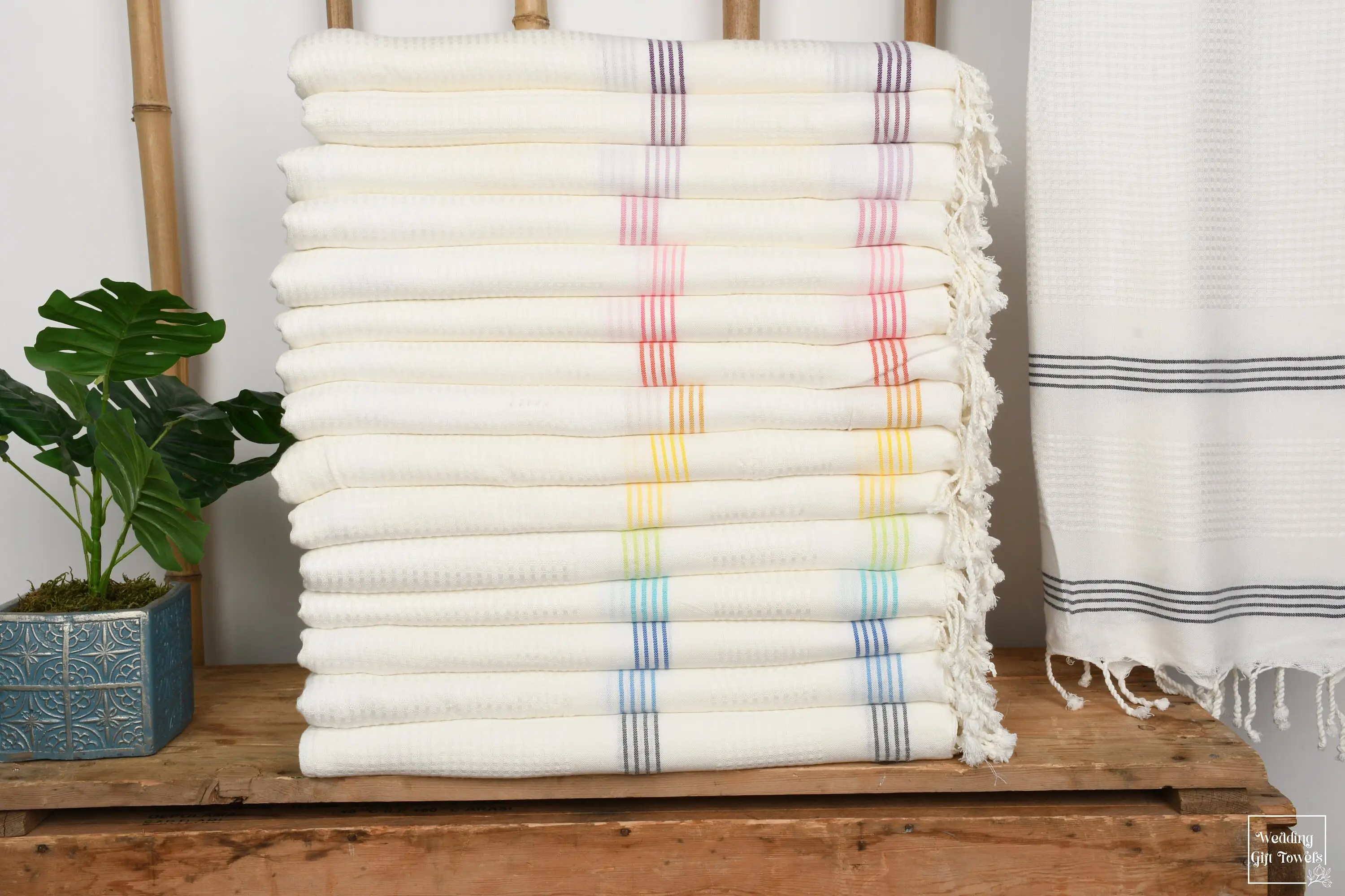 Personalized Turkish Cotton Towel Embroidered Beige, 36x67 Inches - 1