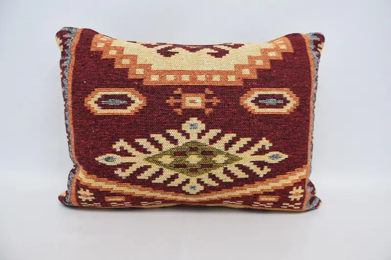 Turkish Farmhouse Cushion, 20x28 inch FloorOrange Moroccan Wool Pillowcase - 1