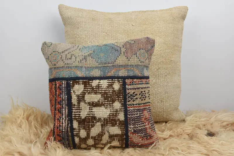 Pillow Cover, Kilim Cushion Sham, Boho Chic Pillow Cover, Vintage Pillow, Kilim Pillow Cover, 14x14 Orange Pillow Case, Handmade Pillow Case - 6