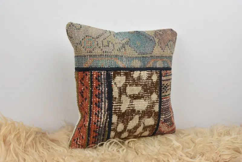 Pillow Cover, Kilim Cushion Sham, Boho Chic Pillow Cover, Vintage Pillow, Kilim Pillow Cover, 14x14 Orange Pillow Case, Handmade Pillow Case - 8