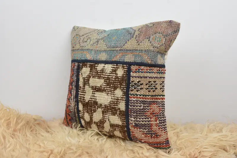 Pillow Cover, Kilim Cushion Sham, Boho Chic Pillow Cover, Vintage Pillow, Kilim Pillow Cover, 14x14 Orange Pillow Case, Handmade Pillow Case - 7