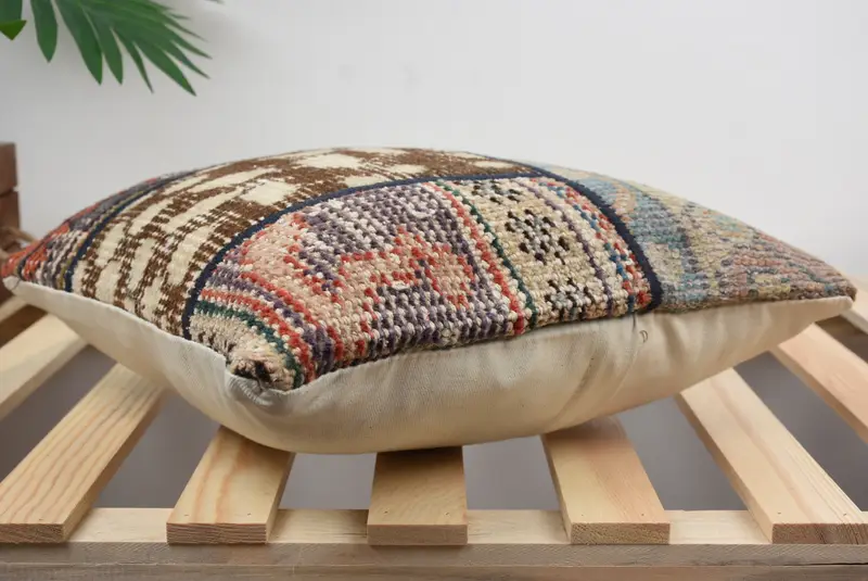 Pillow Cover, Kilim Cushion Sham, Boho Chic Pillow Cover, Vintage Pillow, Kilim Pillow Cover, 14x14 Orange Pillow Case, Handmade Pillow Case - 4