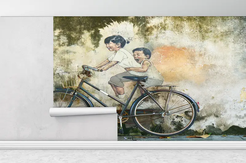 Contemporary Wall Decor, Penang Street Wall Decor, Abstract Wall Paper, Bicycle Wall Art, Modern Wall Art, Fashion Wall Poster, - 1