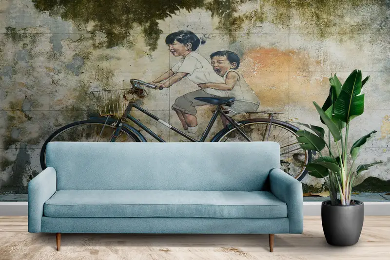 Contemporary Wall Decor, Penang Street Wall Decor, Abstract Wall Paper, Bicycle Wall Art, Modern Wall Art, Fashion Wall Poster, - 4