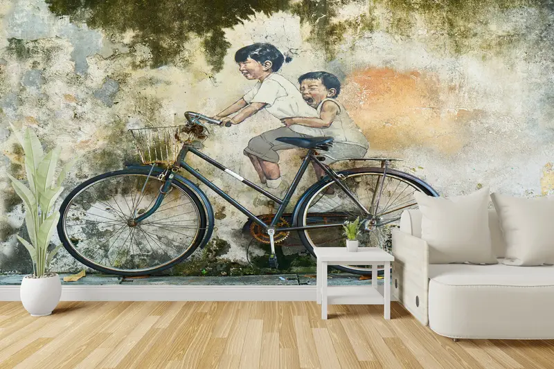 Contemporary Wall Decor, Penang Street Wall Decor, Abstract Wall Paper, Bicycle Wall Art, Modern Wall Art, Fashion Wall Poster, - 3