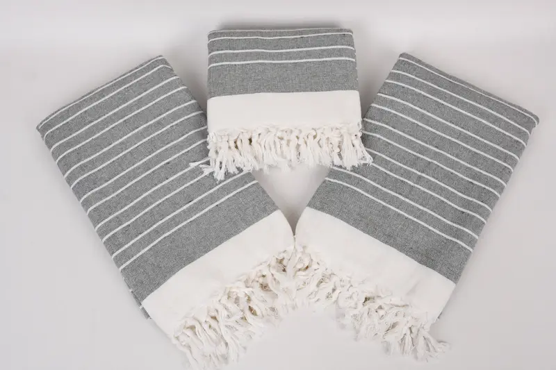 Beach Size Towel, Handmade Gift, Handwoven Turkish Towel, Valentines Day Gift, Cotton towel, 68x40 Cotton Striped Terry Towel, Sand-resistant towel - 6