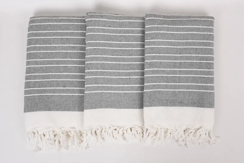 Beach Size Towel, Handmade Gift, Handwoven Turkish Towel, Valentines Day Gift, Cotton towel, 68x40 Cotton Striped Terry Towel, Sand-resistant towel - 7