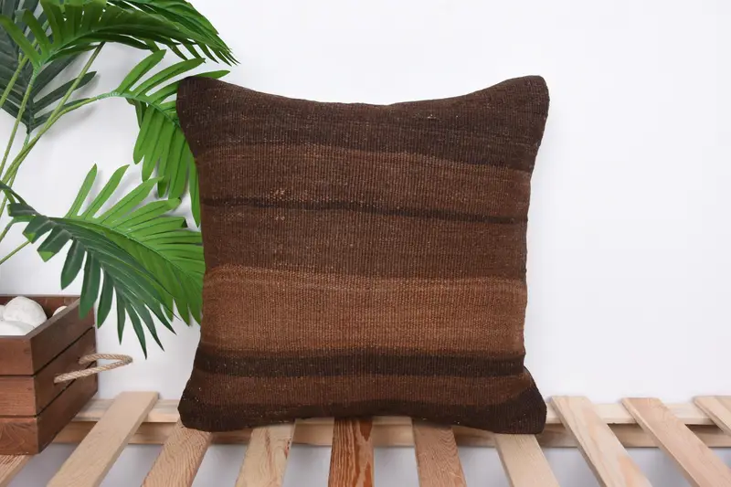 Interior Designer Pillow, Throw Kilim Pillow, 16x16 Brown Pillow, Pattern Throw Pillow Case, Pillow, Ethnical Kilim Rug Pillow - 1
