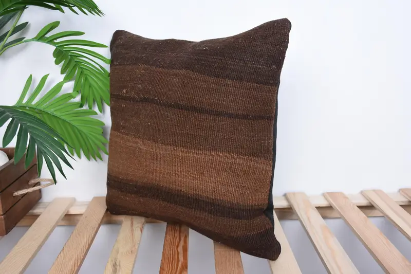 Interior Designer Pillow, Throw Kilim Pillow, 16x16 Brown Pillow, Pattern Throw Pillow Case, Pillow, Ethnical Kilim Rug Pillow - 5