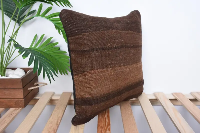 Interior Designer Pillow, Throw Kilim Pillow, 16x16 Brown Pillow, Pattern Throw Pillow Case, Pillow, Ethnical Kilim Rug Pillow - 4