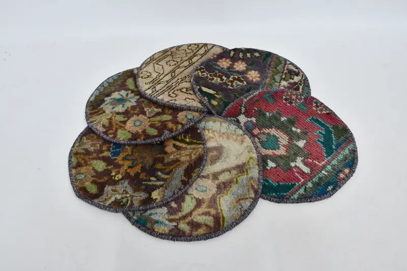 Böhmische runde Tischsets aus Baumwolle und Wolle, Dekor in Orange und Bronze