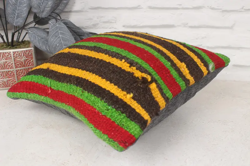 Nautical Throw Cushion Case, Pillow Case, Ethnical Kilim Rug Pillow, Kilim Pillow Cover, Kilim Pillow, 14x14 Green Cushion Cover - 6