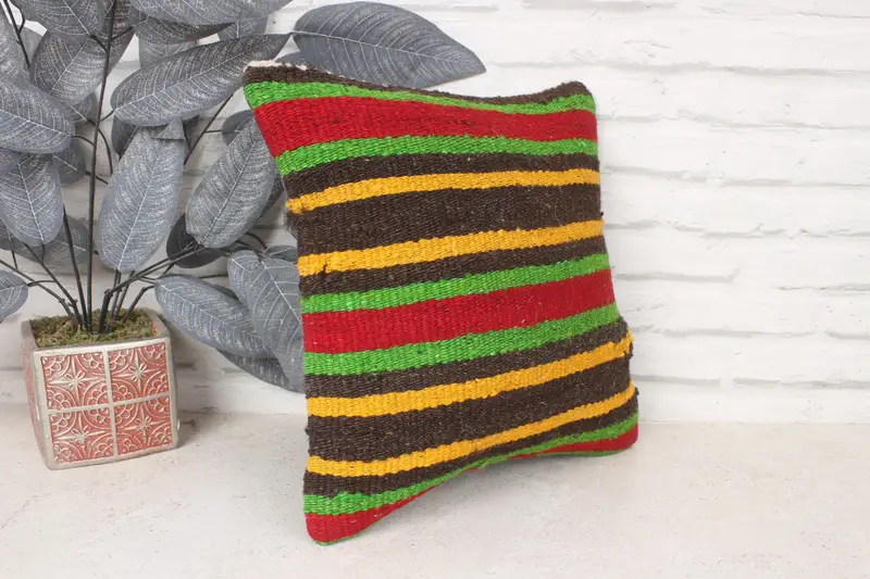 Nautical Throw Cushion Case, Pillow Case, Ethnical Kilim Rug Pillow, Kilim Pillow Cover, Kilim Pillow, 14x14 Green Cushion Cover - 3