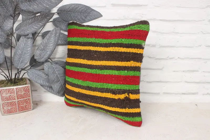 Nautical Throw Cushion Case, Pillow Case, Ethnical Kilim Rug Pillow, Kilim Pillow Cover, Kilim Pillow, 14x14 Green Cushion Cover - 4