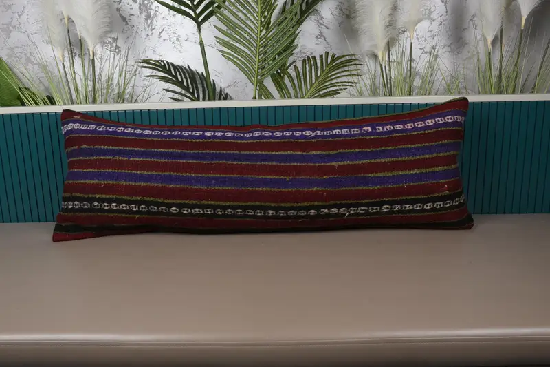 Home Refresh Vintage Striped Pillow, 16x47 inch Antique Red Cushion Cover - 1