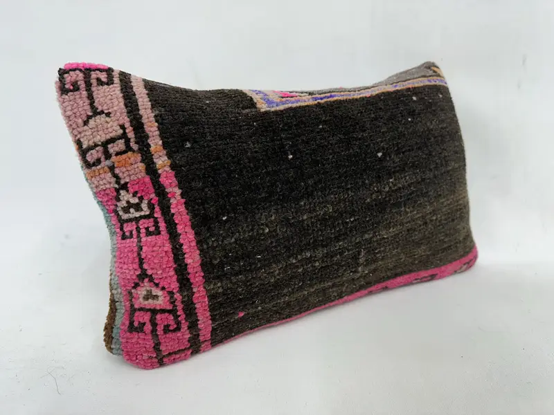 Boho Chic Pillow Sham, Antique Pillows, Cushion, Anatolian Pillow Cover, Vintage Pillow, Throw Kilim Pillow, 12x20 Pink Pillow Case - 3