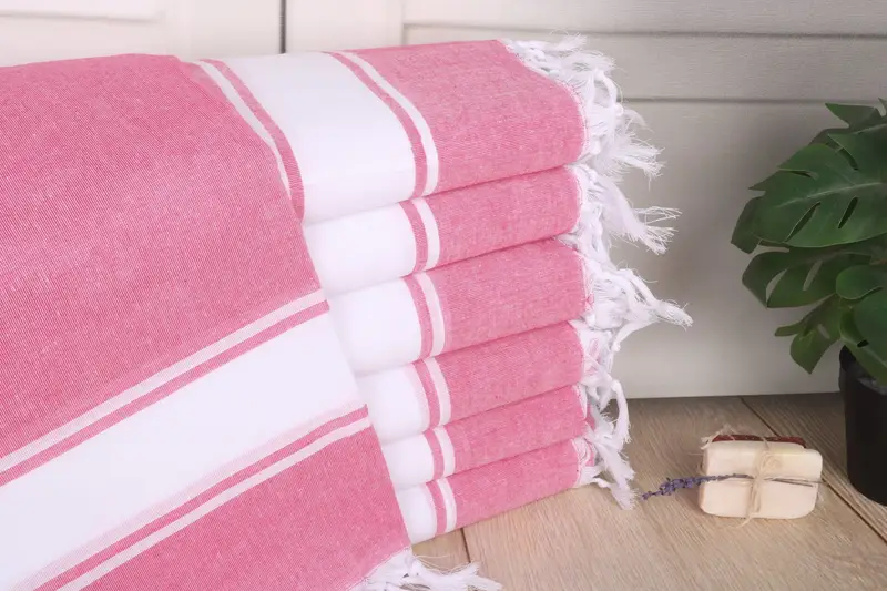 Handmade Monogram Beach Towel Fuchsia Striped, 40x71 Inches