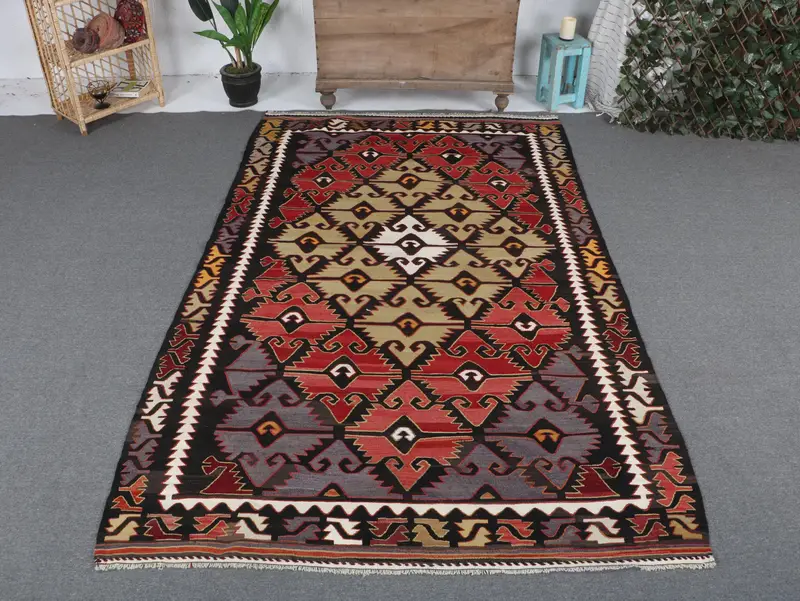 Green Ikat Rug, 5.4x8.5 ft Elegant Decor